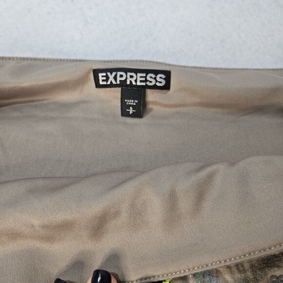 Express Aztec Sequin Stretch Pencil Mini Skirt Gray Tan Neon Green Lime Sz S - Picture 4 of 5